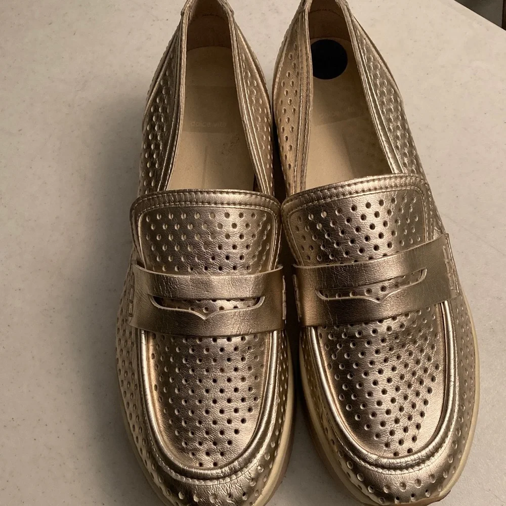 Dolce Vita Gold Perforated Loafers - Picture 2 of 9